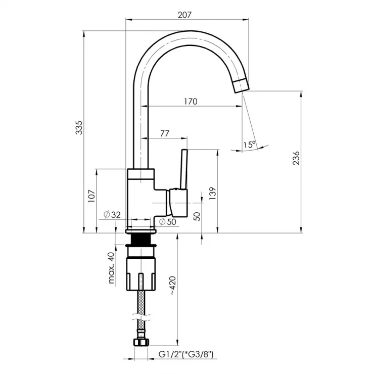 Køkkenarmatur Axton Kobber Glat-1