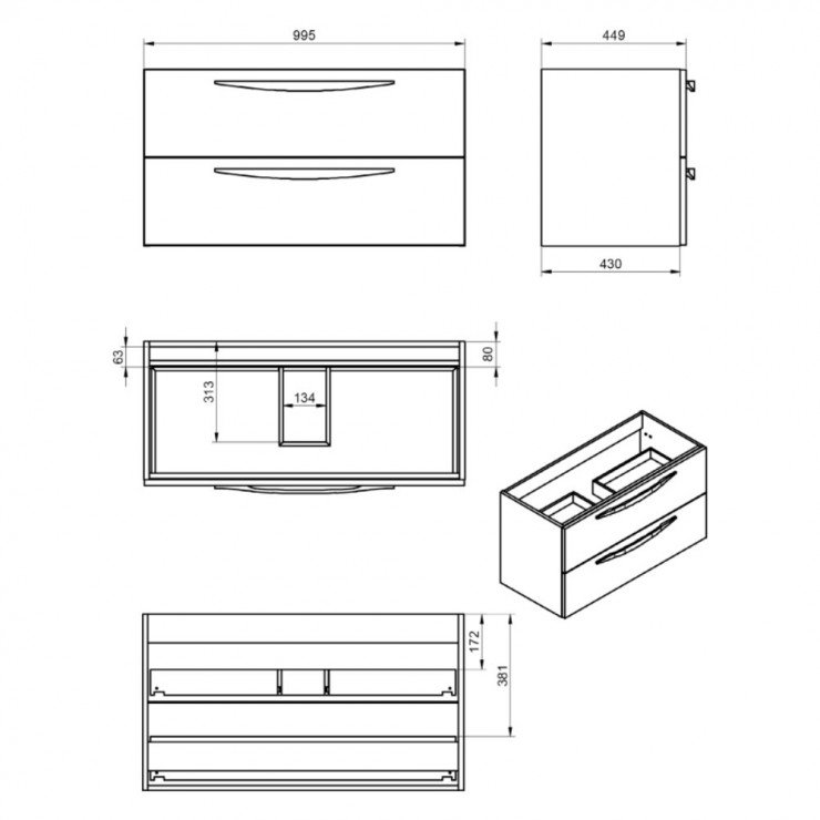 Håndvask Skab Impero Sort Mat 100 cm med Vask-1