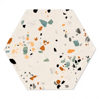 Heksagon Klinker Terrazzo Colorful Beige Mat 20x24 cm-2