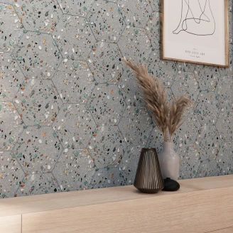 Heksagon Klinker <strong>Terrazzo Colorful</strong>  Beige Mat 20x24 cm