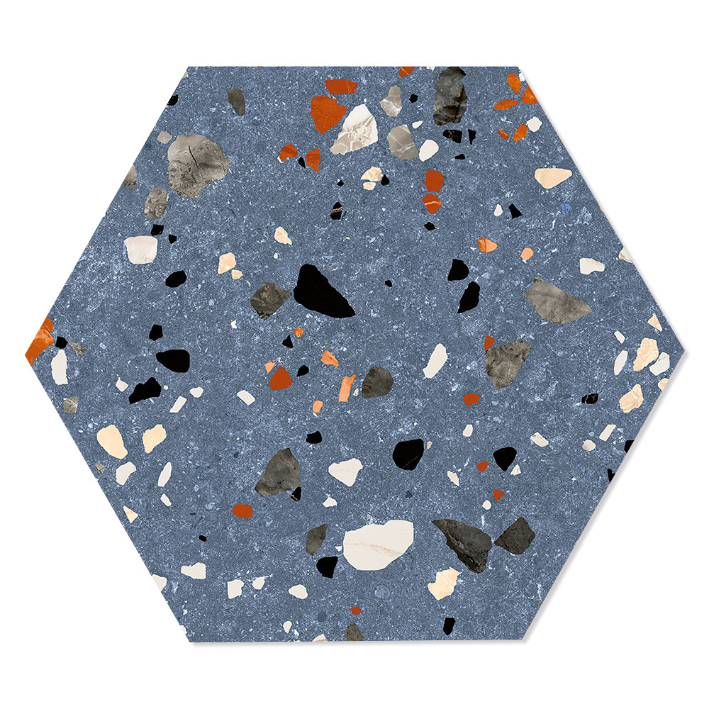 Heksagon Klinker Terrazzo Colorful Blå Mat 20x24 cm
