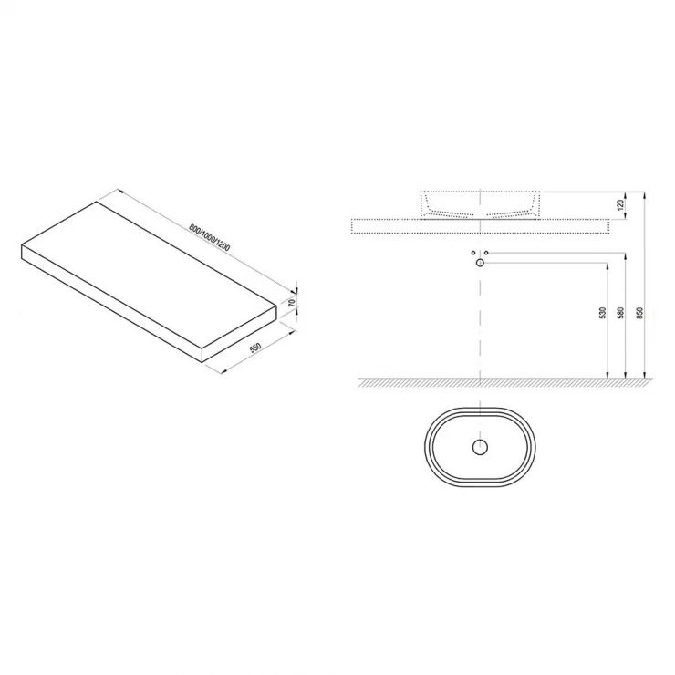 Ravak Bordplade I for Håndvaske Træ Eg Mat 120 cm-1