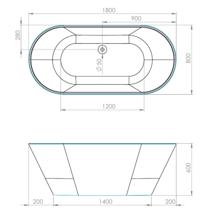 Badekar Avalon Grøn Glat 180x80 cm-1