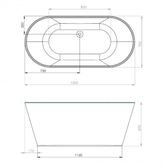 Badekar Avalon Grøn Glat 150x70 cm-2