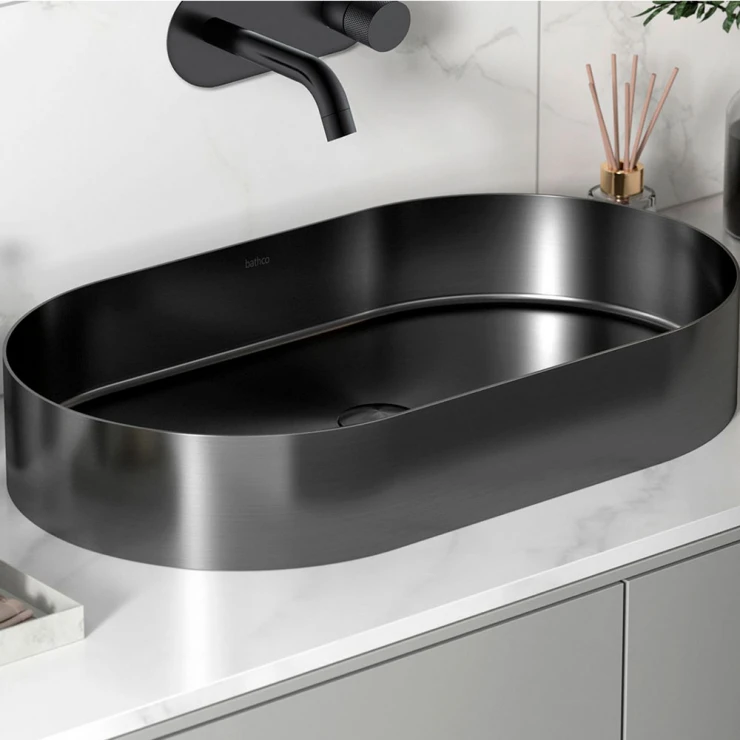 Bathco Håndvask Detroit Oval Metallic Mørk Krom 38 cm-0