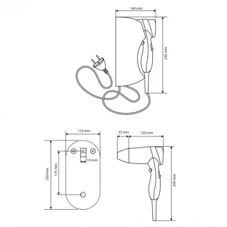 Hårtørrer med Holder Hygio Hvid Glat-2