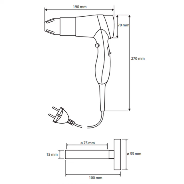 Hårtørrer med Holder Hygio Hvid Glat-1