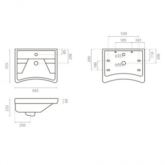 Bathco Håndvask Rectangular Okinawa Hvid Glat 66.5 cm-2