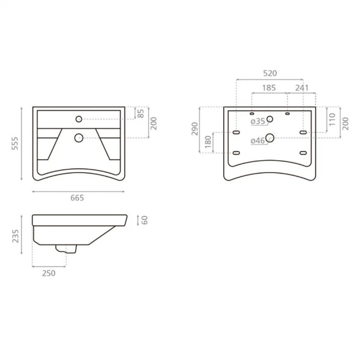 Bathco Håndvask Rectangular Okinawa Hvid Glat 66.5 cm-1