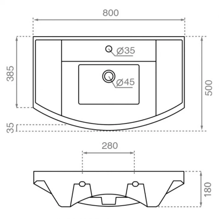 Bathco Håndvask Rectangular Oslo Hvid Glat 80 cm-1