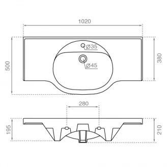 Bathco Håndvask Rectangular Oslo Hvid Glat 102 cm-2