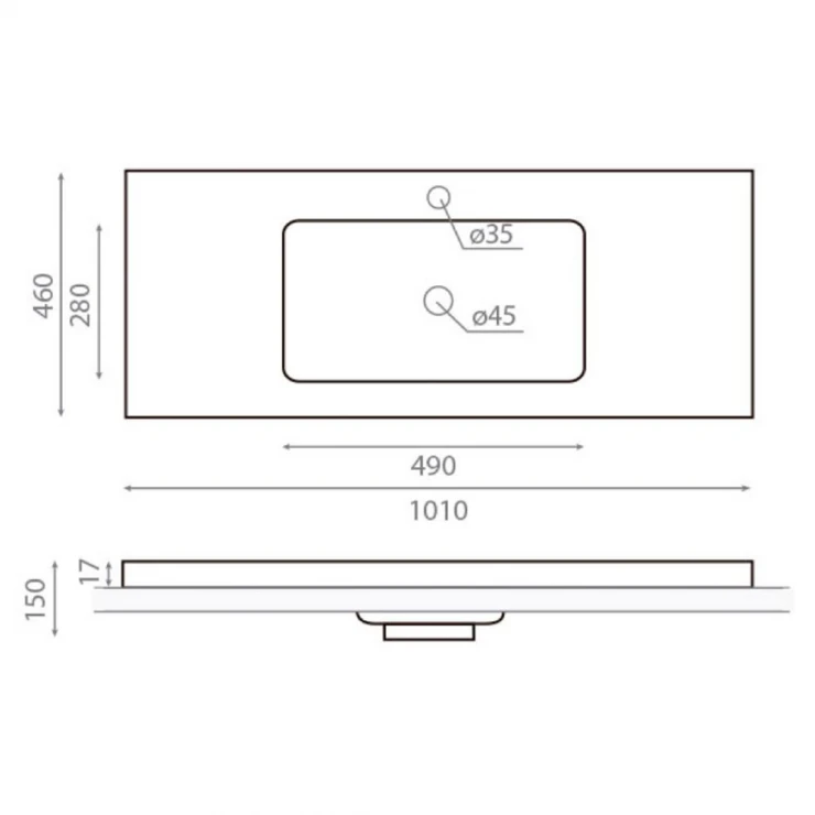 Bathco Håndvask Rectangular Liebana Hvid Glat 101 cm-1