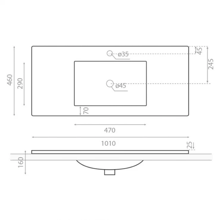 Bathco Håndvask Rectangular Montevideo Sort Mat 101 cm-1