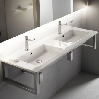 Bathco Dobbelt Håndvask Rectangular Liebana Hvid Glat 121 cm