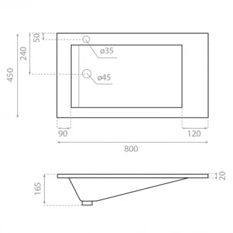 Bathco Håndvask Resin Tecno Hvid Glat 80 cm-2