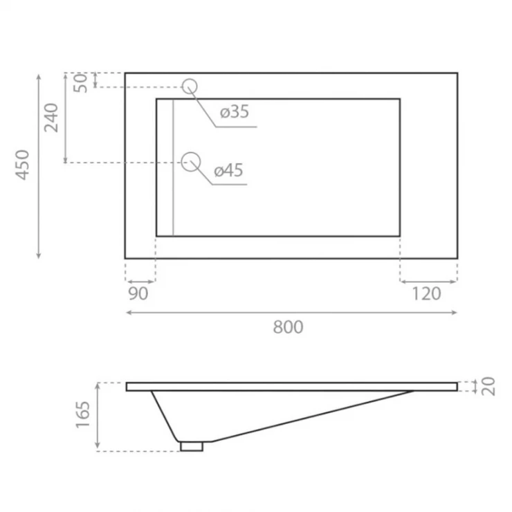 Bathco Håndvask Resin Tecno Hvid Glat 80 cm-1