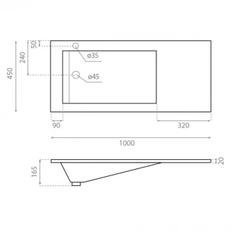 Bathco Håndvask Resin Tecno Hvid Glat 100 cm-2