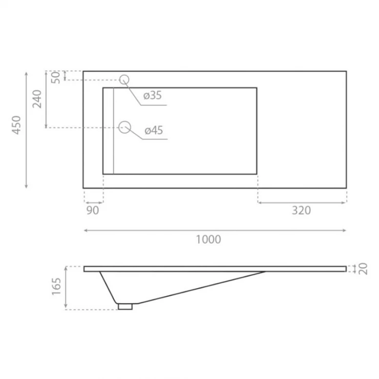 Bathco Håndvask Resin Tecno Sort Mat 100 cm-1