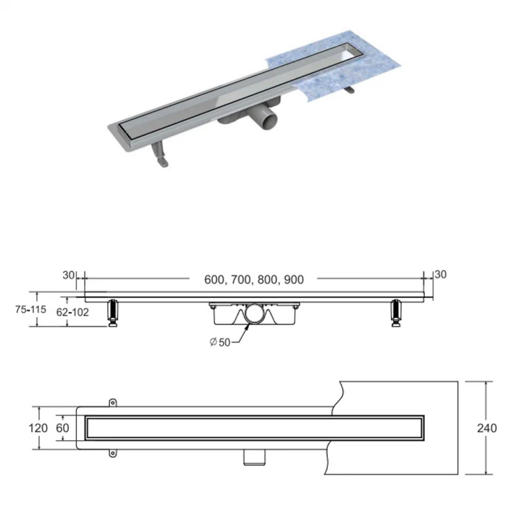 Bruseafløb Flowline 70 cm Grå Mat-1