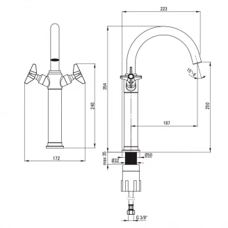 Håndvaskarmatur med To Håndtag Temisto Sort Mat 37.3 cm-2