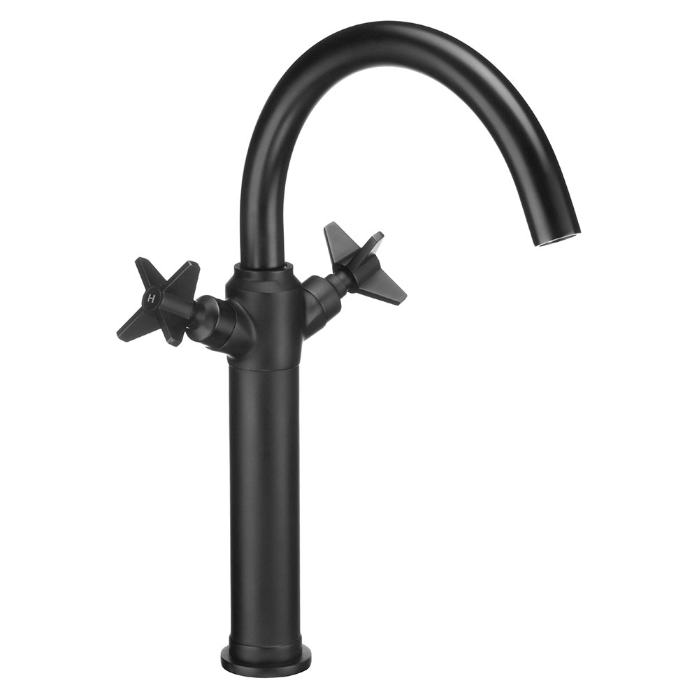 Håndvaskarmatur med To Håndtag Temisto Sort Mat 37.3 cm