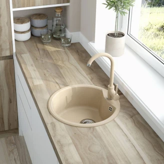 Opvaskbord Rund Solis Sand Beige Mat 48 cm med Vandhaner