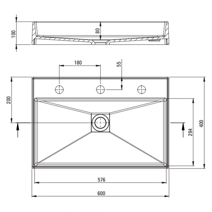 Modul Håndvask Correo Sort Mat 60 cm med Vask Antracit Metallic Mat 60x40 cm-1