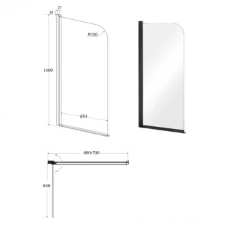 Badekarvæg Supremo Sort 4 mm 70x140 cm-2