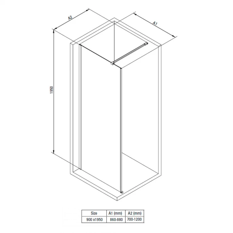 Brusevæg Prizma Sort Mat 6 mm 90x195 cm-1