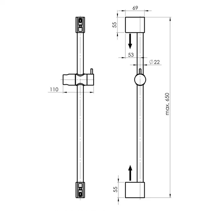 Skydestang med justerbar bruseholder Viaro Cerro Krom Glat -1