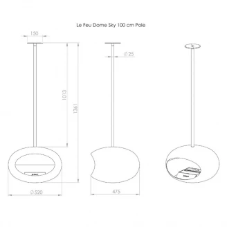 Le Feu Bioetanol Kamin Sky Sort Mat med Stativ Krom Glat 100 cm-2