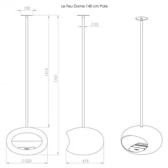 Le Feu Bioetanol Kamin Sky Hvit Mat med Stativ Sort Mat 140 cm-2