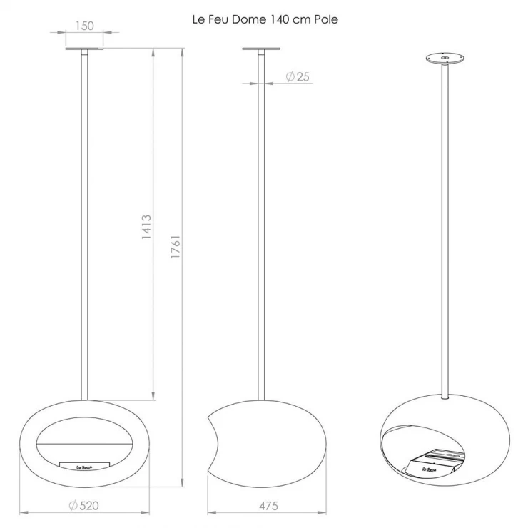 Le Feu Bioetanol Kamin Sky Mocca Mat med Stativ Krom Glat 140 cm-1