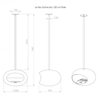 Le Feu Bioetanol Kamin Sky Mocca Mat med Stativ Sort Mat 120 cm-2