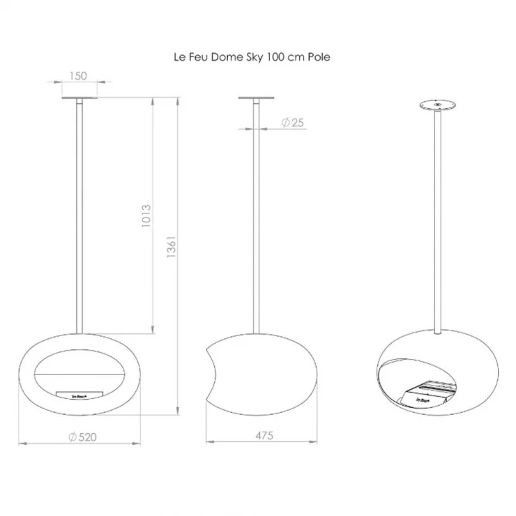 Le Feu Bioetanol Kamin Sky Nickel Mat med Stativ Rose Guld 100 cm-1