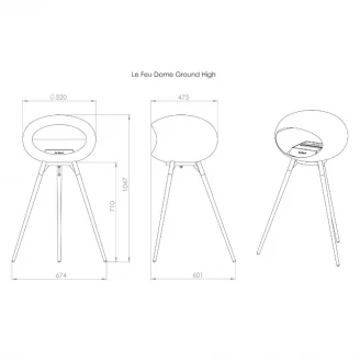 Le Feu Bioetanol Kamin Ground High Hvit Mat med Hvit Mat, Ben af ​​Røget Eg-2