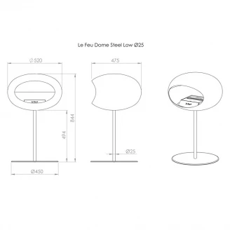 Le Feu Bioetanol Kamin Steel Nickel Mat med Stativ 50 cm & Platta Krom Glat -2