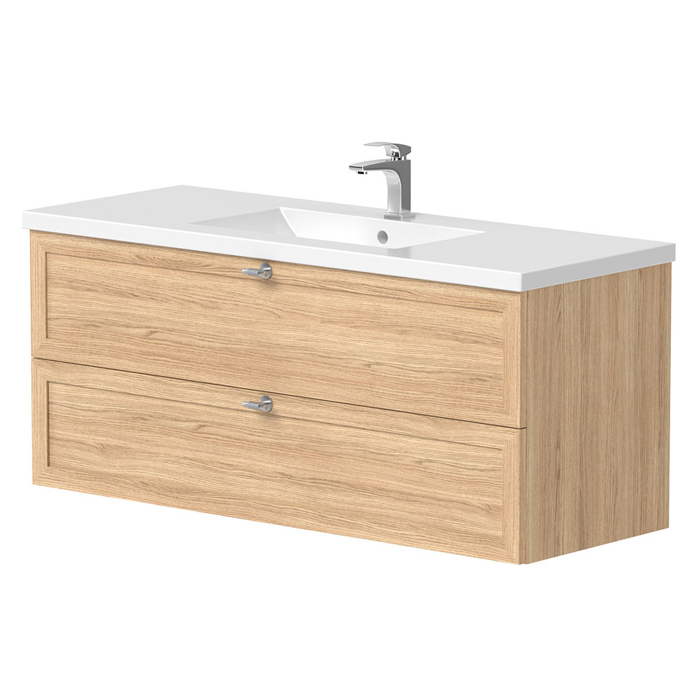 Håndvask Craftwood Egfaner Bleached Oak Mat 120 cm med Vask Hvid Blank