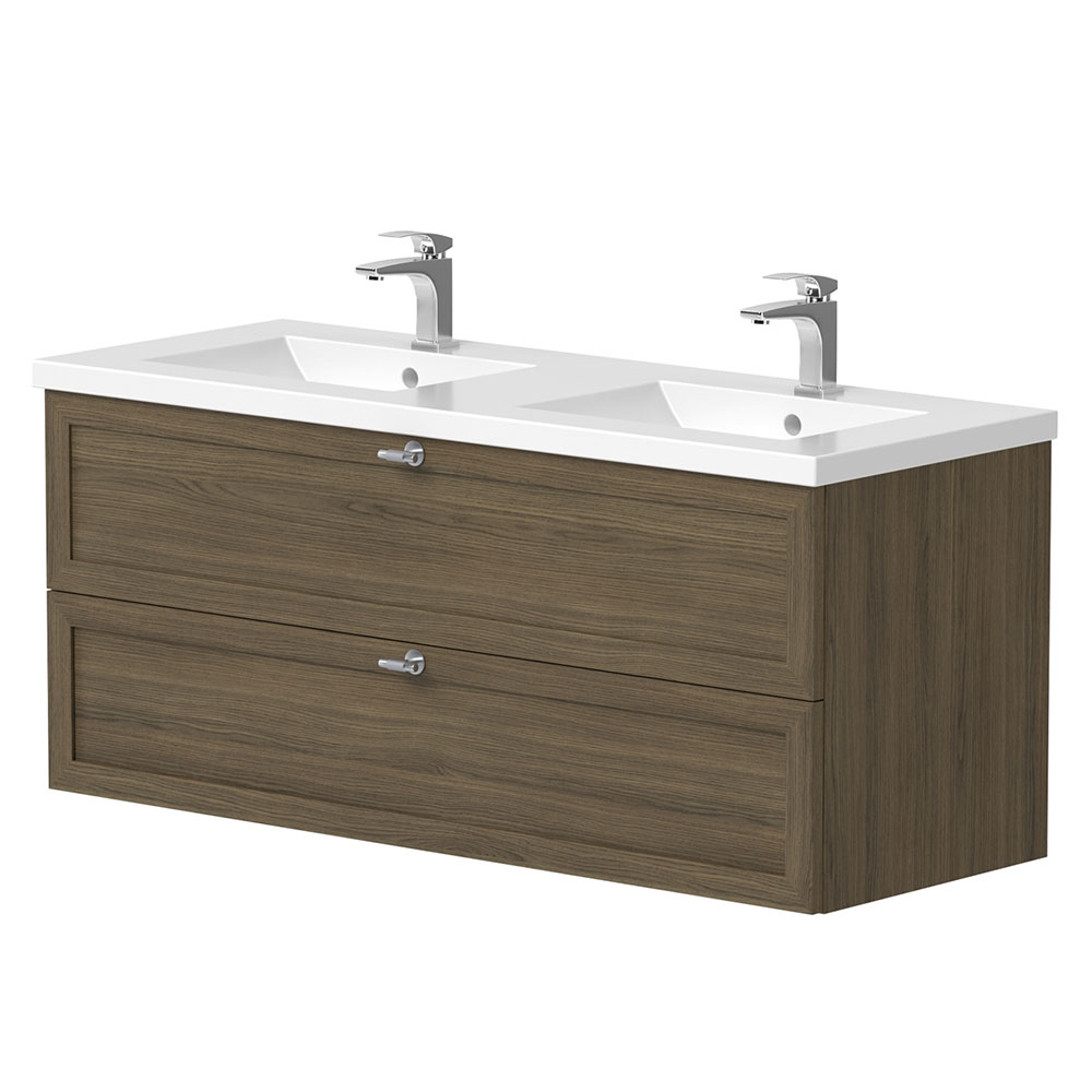 Dobbelt Håndvask Craftwood Egfaner Smoked Oak Mat 120 cm med Vask Hvid Blank