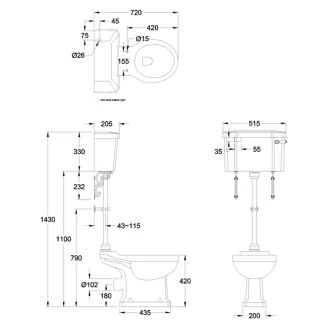 Burlington Gulvstående Toilet med Vægcisterne & Soft-close Toiletsæde -2