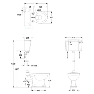 Burlington Gulvstående Rimless Toilet med Vægcisterne & Soft-close Toiletsæde -2