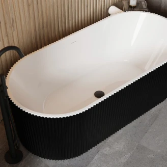 Badekar <strong>Lisse</strong>  Sort Mat 150 cm Fristående med Sort Mat Pop-up Bundventil