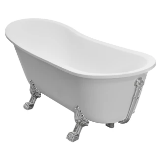 Badekar Royal Elegance Hvid Blank 160 cm med Krom Lejonfødder & Badeafløb