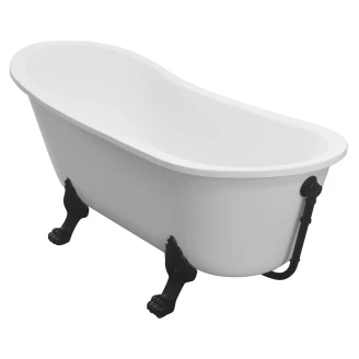 Badekar Royal Elegance Hvid Blank 160 cm med Sort Lejonfødder & Badeafløb