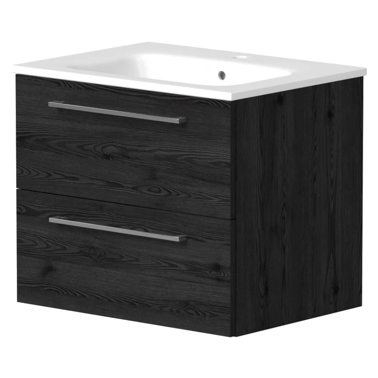 Håndvaskskab Nova Træ Black Oak Mat 60 cm med Vask Hvid Blank-0