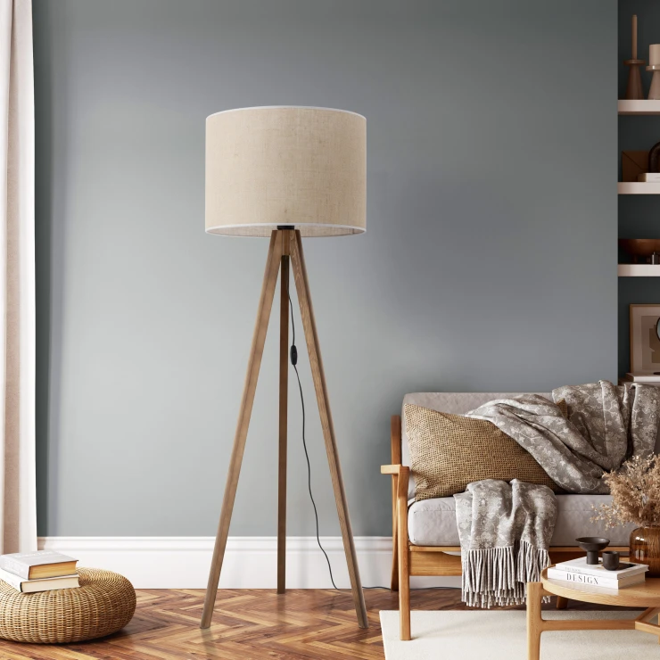 Golvlampa Stellar Beige, Valnød Mat-0