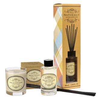 Naturally European Set med Diffuser og Lys Mælk Bomuld-2