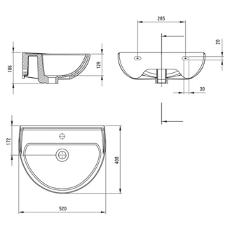 Håndvask Jasmin Oval Hvid Blank 52 cm-2