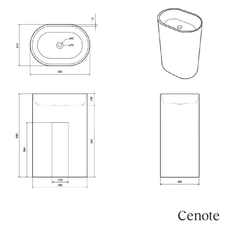 Sira Håndlavet Cement Håndvask Cenote Mørkegrå Matt 58 cm-1