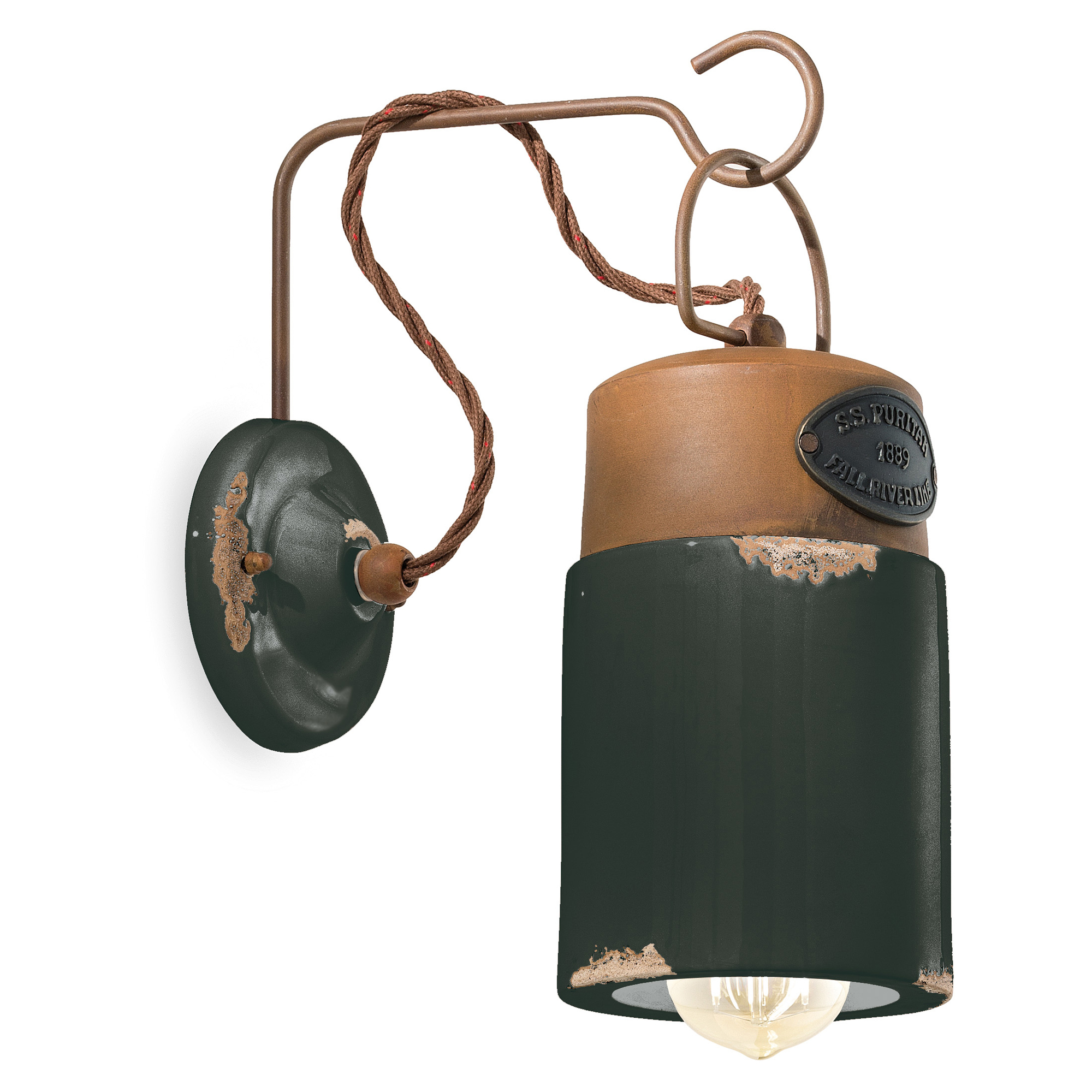 Ferroluce Væglampe Gamma Industrial Vintage Sort